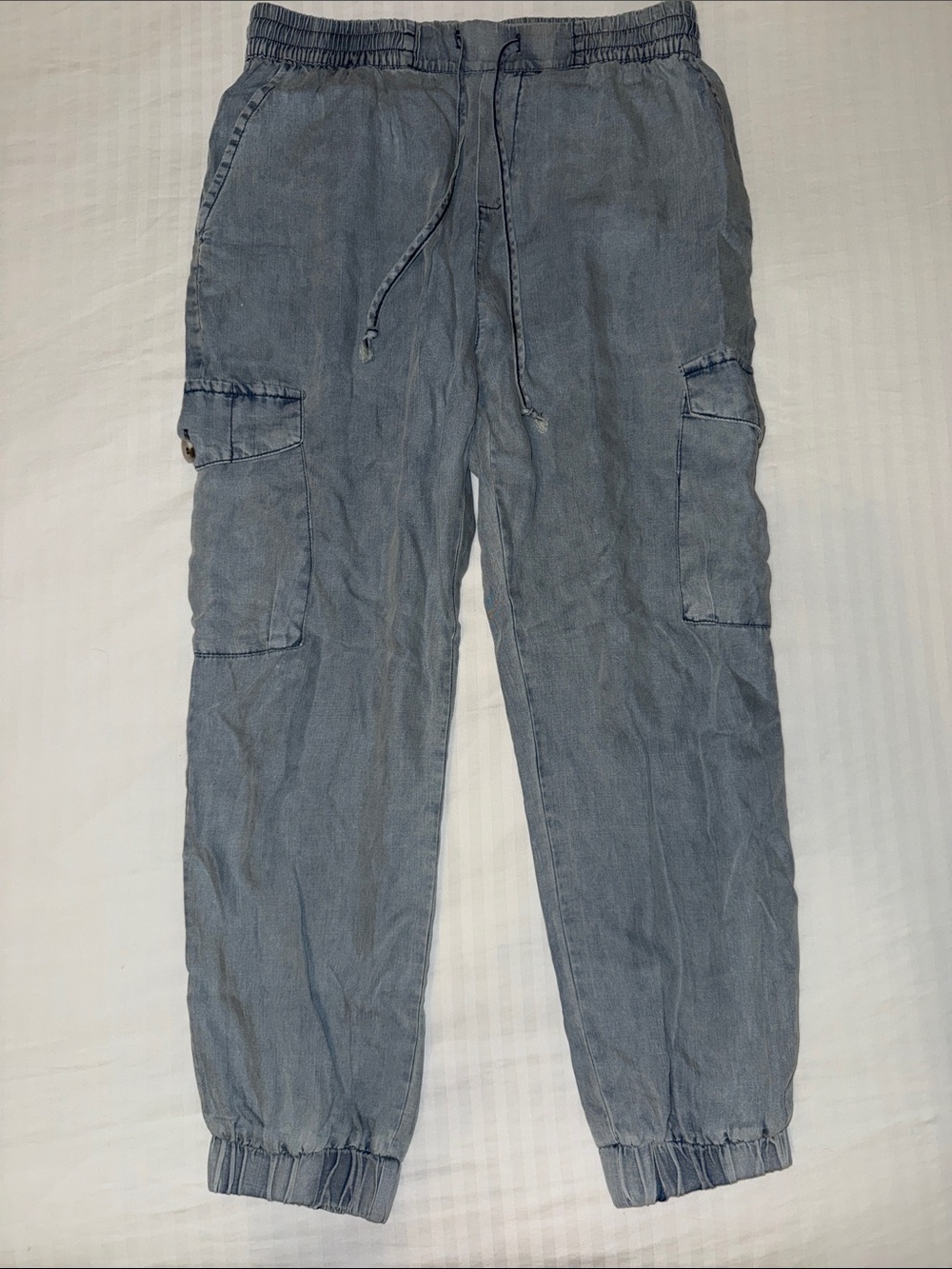 Chambray Denim Cargo Jogger Pants M